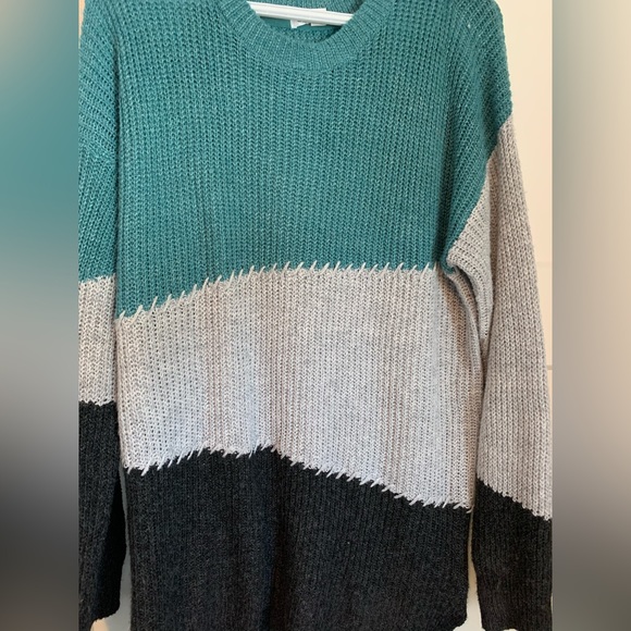 Warehouse One teal white and black sweater size L - Picture 3 of 4